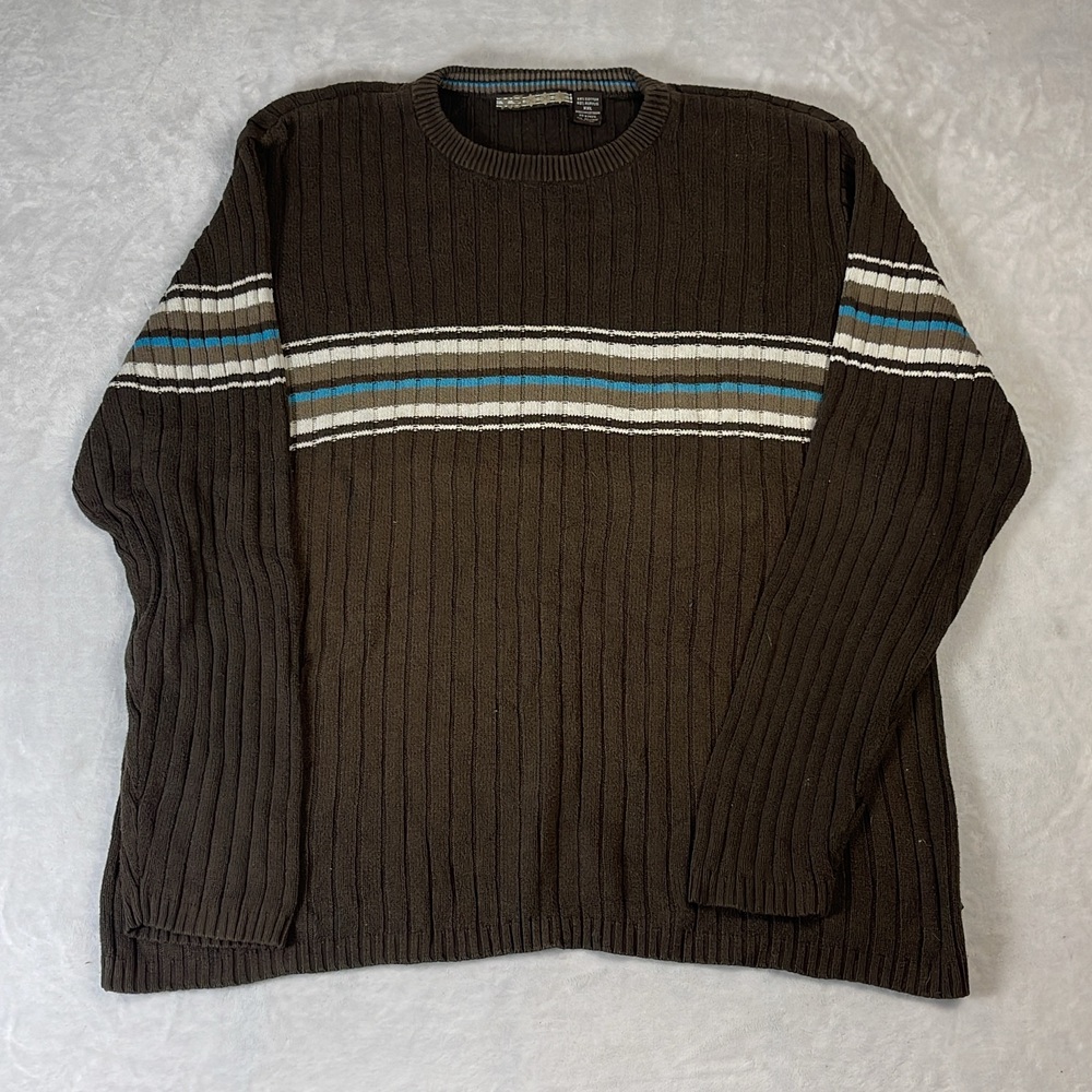 X9 Men's Striped Knit Sweater Brown Size XXL Y2K Skater Grunge Ribbed Pullover